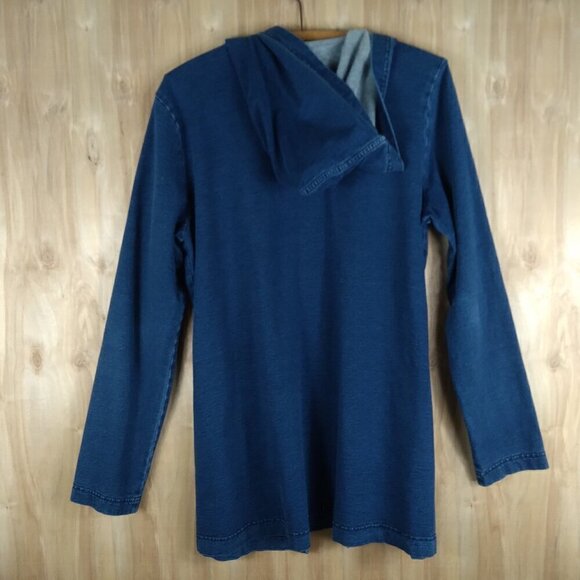 Purejill Indigo Long Denim Hooded Stretch Jacket Lagenlook Perfect! Sz M - Picture 3 of 10